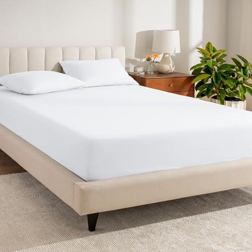 Bare Home 100% Organic Cotton Twin Extra Long Fitted Sheet - Crisp Percale Weave - Lightweight & Breathable - Deep Pocket Fitted Sheet (Twin XL, White)