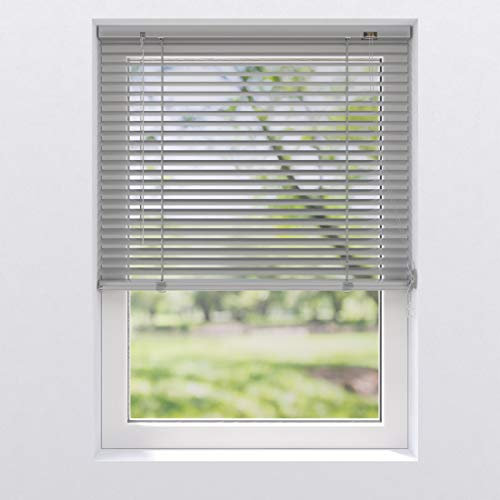 Alu Jalousie Jalousette Faltrollo | viele Größen | Farbe Weiß und Silber | Lamellenbreite 25 mm | Lamellen aus Aluminium | Wand- und Deckenmontage | Sonnenschutz Hitzeschutz | 120 x 175 cm, Silber
