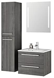 Sieper I Badmöbel Set Libato, Waschtisch mit Unterschrank 60 x 50 cm, Hochschrank und Badspiegel I Pinie Schwarz