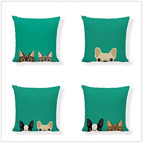 YNGBAAO 4 Stück Kissenhülle 35x35cm Kissenbezuge Cartoon Hund Katze Quadratischer mit Verstecktem Reißverschluss Doppelseitiger Druck Samt Sofakissen Kissenbezug Outdoor Home Sofa Auto Bed Decor