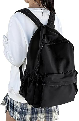 HYC00 Schulrucksack Damen, Causal Travel Schultaschen 14 Zoll Laptop Rucksack für Mädchen Teenager Schultasche Leichter Rucksack Schule Aesthetic Bookbag College Backpack Boys Men Work Daypack,Schwarz