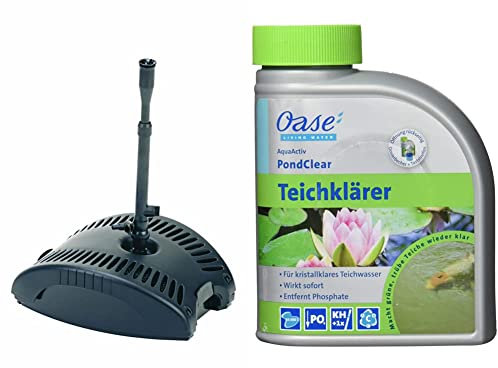 Pontec 57119 PonDuett 5000 & Oase 43140 AquaActiv PondClear, 500 ml - Set Aus Unterwasserfilter/Brunnen- und Wasserspielpumpe und Wasserklärer