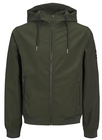 JACK & JONES Softshell Jacke Plus Size mit Kapuze Biker Bomber Übergangs Blouson Übergröße JJEBASIC, Größe Jacke:4XL,Farben:Grün-3