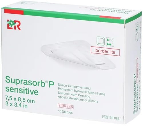 Suprasorb P sensitive border lite Silikon-Schaumverband, 7,5 x 8,5 cm steril, einzeln eingesiegelt, 10 Stück