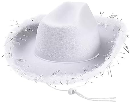 Hut mit Feder, Karneval Kostüm Cowboyhut für Frauen Mädchen, flauschiger Federrand, Erwachsenengröße, Cowboyhut mit Federn für Kostümparty, Spiel-Anzieh-Outfits für Frauen Party Rollenkostüm Geschenk