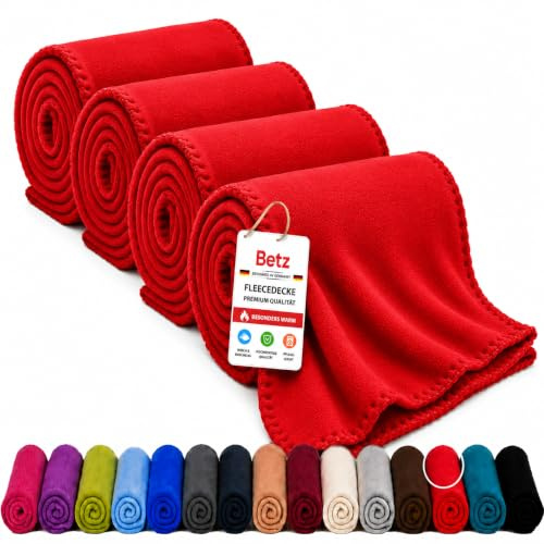 Betz Fleecedecke 4 Stück 130x170 cm 180g/m² – Weiche Wohndecke & Kuscheldecke – Flauschige Sofadecke als Tagesdecke – Leicht, wärmend & pflegeleicht – Farbe rot