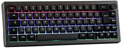 EPOMAKER EK68 (UK-ISO) Wireless Mechanical Keyboard, Knob, Lubed Switch, PBT Keycap, Gasket, Bluetooth/2.4Ghz/USB, RGB Backlit, Mac/PC Programmable Software (Black Silver, Flamingo Switch)