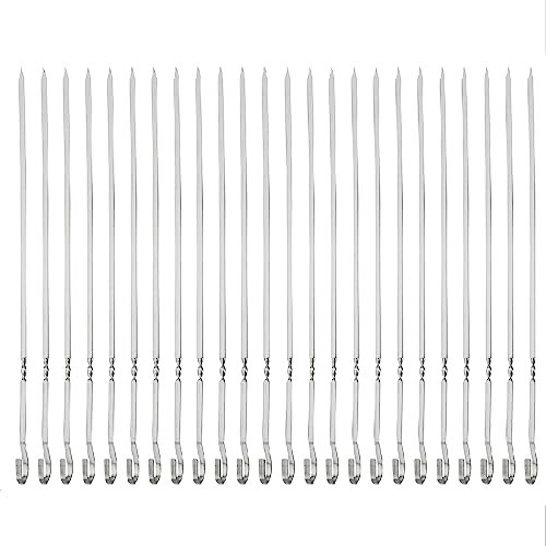 Spiedini per barbecue e kebab, 40 cm, in acciaio inox, lunghi e piatti, riutilizzabili, per carne, gamberetti, pollo, verdure, confezione da 24