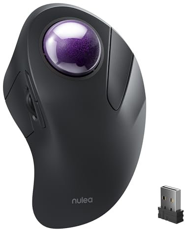 Nulea Wireless Trackball Mouse Rechargeable Ergonomic Design Index Finger Control with 5 Adjustable DPI 3 Device Ports Compatible for PC, Laptop, iPad, Mac, Windows, Android(Purple)