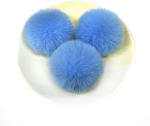 Wambere 10 pompon da 7 cm in pelliccia sintetica con anello elastico, per creazioni fai-da-te, accessori per capelli, matrimoni, compleanni, decorazioni di Natale, Celeste