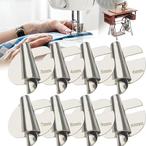 Ellxen 8 Stück Rollsaum Nähfuß,Näh Rollsaumfuß Set,Universal Nähen gerollt Hemmer Fuß,Breite Schmale Nahtführung,Rollsaum-Nähmaschinen-Nähfußsatz,Für Heimgebrauch Gewerblich(3-10mm)
