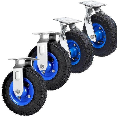 WORDFUN Gummi Ersatz Rollen, Industriell Schwerlastrollen, geräuschlose Transportrollen, 15cm 20cm 25cm, luftbereift, 2 Lenkrollen und 2 Bockrollen, für Trolleys, Möbelroller WerkbankRollen
