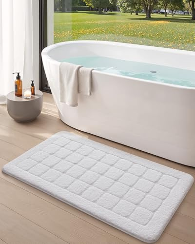 COLOR&GEOMETRY Badezimmerteppich Groß Badematte rutschfest 61 x 110 cm, Badteppich Waschbar Weiche Absorbierende Badvorleger Teppich Badezimmer für Badezimmerboden Dusche Badewanne, Weiß