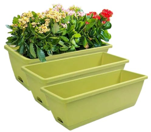 pdodo Blumenkasten 3er Set,Blumenkasten Balkon Rechteckig mit Untersetzer Perfekt,Pflanzkästen für Fensterbank,Balkon Pflanzkasten schmal Balkonkasten für Innenräume, Blumentöpfe und Kräuter