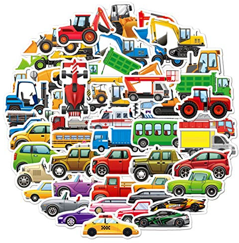 100pcs Vehicle Stickers for Kids Waterproof Vinyl Cartoon Car Truck Bus Stickers for Laptop Water Bottle Scrapbook Skateboard Stickers for Teens