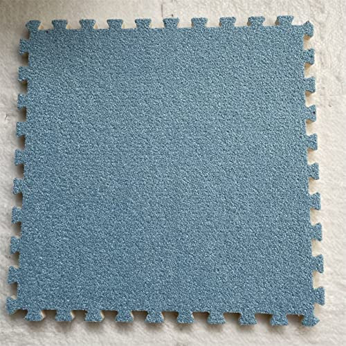 100 Fliesen, ineinandergreifende Schaumstoffmatte, Bodenfliesen, 1 cm dick, Eva-Schaum-Puzzlematte, 30,5 x 30,5 cm, kurzer Plüschteppich, Spielmatte für Spielzimmer, Keller (Farbe: Blau)