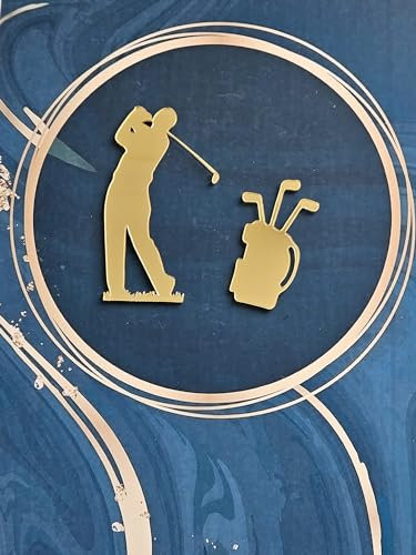 Set of Golf Cake Charms Acrylic Golfer And Golf Bag Cake Topper Decorations ! (Gold Mirror Acryl)