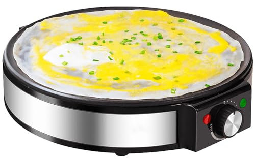 Crepiera e Crepiera 1200W, Crepiera Elettrica con Temperatura Regolabile, Intervallo di Temperatura 0-220°, Compatta e Portatile, Piedini in Gomma Antiscivolo, per Pancake, Blintzes, Uova