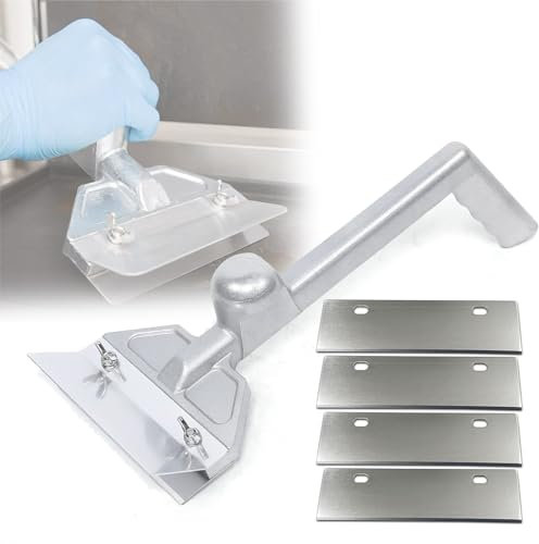 QUTBAG Stainless Steel Griddle Scraper, BBQ Grill Cleaning Scraper with 4 Blades, Pizza Oven Clean Tool for Food Service/Cooking/Cleaning, for BBQ Indoor & Outdoor