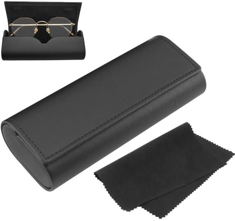 SLIVERBA Custodia per Occhiali Rigida, Scatola per Occhiali in Pelle PU Premium, Portatile Porta Occhiali da Vista per Donna Uomo, Custodia per Occhiali Rigida Nera con Panno in Microfibra