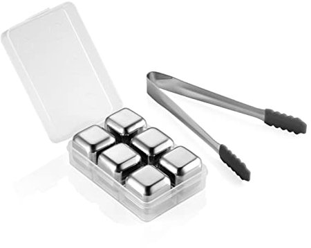 QTANZIQI Whiskey Stones Set, Cooling Stainless Steel Ice Cubes Reusable Whiskey Chilling Rocks for Juice, Beer, Soda, Cola, Best Gift for Men,6 Whiskey Stones