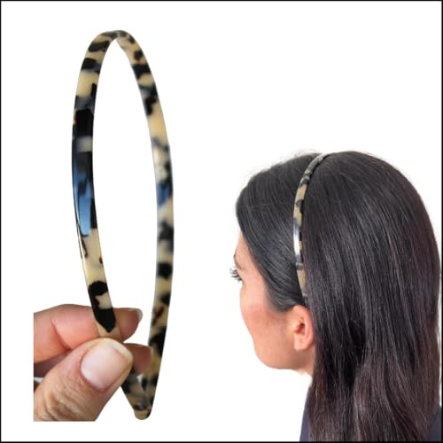 DECAP Diadema Mujer, Made in France, no aprieta, suave y flexible, no se cae, diadema mujer elegante (CAREY BLANCO, FINA)