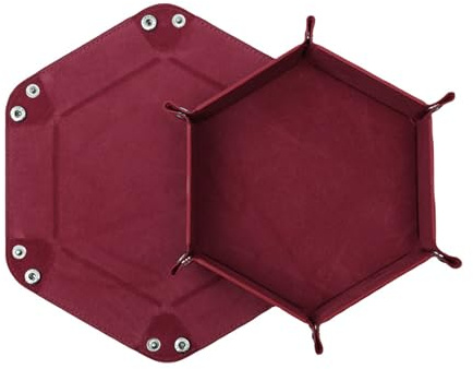 Würfelteller, Würfeltablett, Würfelunterlage Leise Klappbar Hexagon PU Leder mit Samt - Faltbares Sechseck-Würfelspiel-Tablett (Weinrot)
