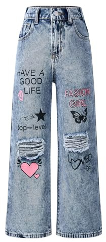 Happy Cherry Jeans Déchiré Ado Fille Pantalon Cargo Baggy Large Enfant Y2K Kpop Jean Taille Élastique 5-14 Ans