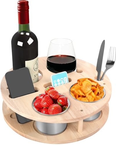 Marsred Couchbar Snackbox, Snack Box mit 2 Edelstahl Snackschalen, Sofaablage für Wohnzimmer Schlafzimmer Garten Camping, Couch Tablett, Geschenk für Männer & Frauen