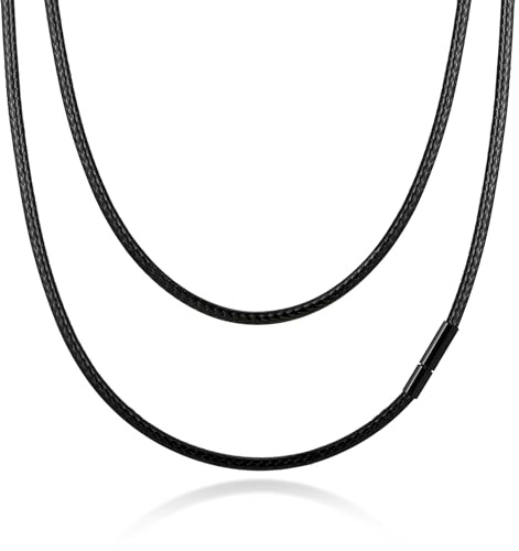 VNOX Leder Halskette Herren Damen 2 3MM Lederkette Edelstahl Verschluss | Lederkette Lederhalsband Männer Ideal für DIY Anhänger Sowie Schwimmen, Surfen, Tauchen und Badenfür (Braun/Schwarz)