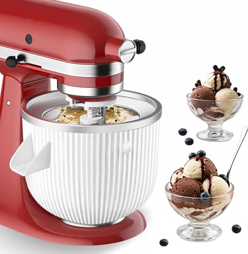 Ezato Ice Cream Maker Attachment for KitchenAid, Fits KitchenAid 4.5/5QT & 6QT Mixers, Frozen Ice Cream & Sorbet Gelato Maker, 2 Quart, White