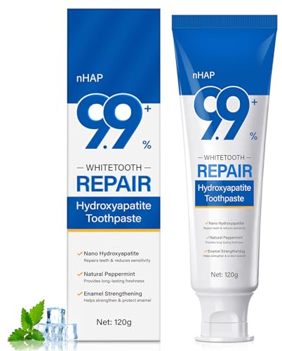 Hydroxyapatite Toothpaste 120g, Natural Peppermint Repairs Teeth & Reduces Sensitivity Nano Hydroxyapatite Toothpaste, with 9.9% Hydroxyapatite for Whiter Teeth & Fresher Breath, Fluoride-Free