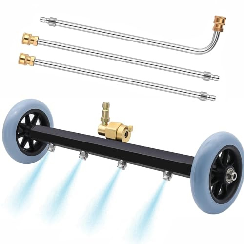 Hanured® 40cm Hochdruckreiniger-Unterbodenreiniger, 2 in 1 Wasserbesen für Hochdruckreiniger, mit 2 Verlängerungsstangen, 1 Stück 60°-Winkelstange, 4000 PSI