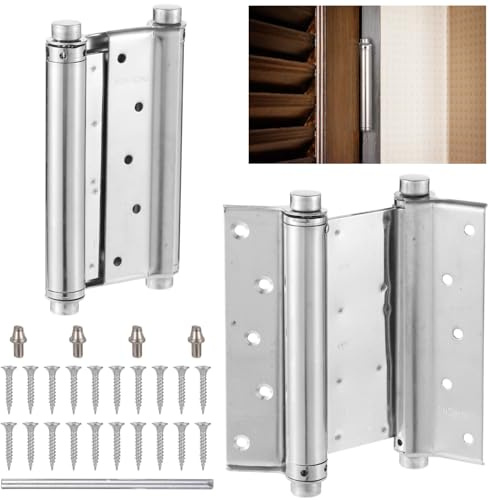 2 Pcs 6 Inch Double Action Spring Hinges, Stainless Steel Self Closing Hinges for Swinging Doors with Adjustable Tension, Screws and Pins Included