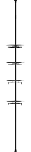 XUANYU Étagère de Douche sans Perçage, Étagère d'angle Réglable en Hauteur 110 à 280 cm, Porte de Douche avec Paniers et Crochets (Noir 4 Paniers Métal)