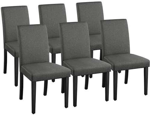 Yaheetech Fabirc Upholstered Dining Chair Set of 6 Urban Style kitchen Chairs with Solid Wood Legs for Dining Room/Living Room, Dark Grey