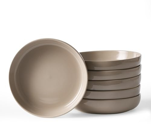 Richmount Milkyway Schalen Set 6, 20cm große tiefe Pastateller, Zimtbraun | Pastaschale für 6 Personen, geeignet für Nudeln, Suppe, Salat und Dessert, stapelbar, spülmaschinen- & mikrowellengeeignet