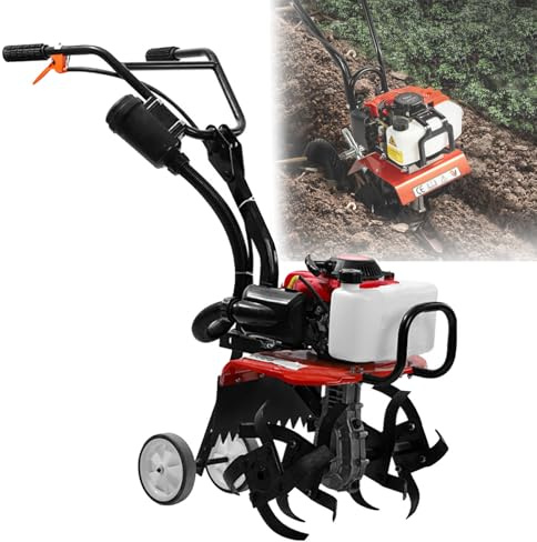 Garden Rotavator Petrol Tiller with 4 Steel Blades, Adjustable Handle Height, Handheld Cultivator for Lawn and Garden Maintenance