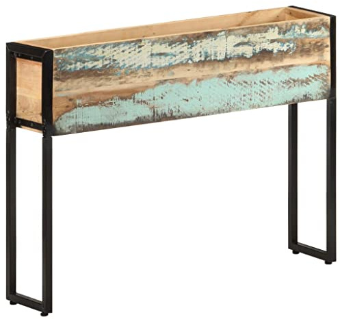 HaoChrymec Jardinera Elevada 90x20x68 cm de Madera Maciza Reciclada, con Estructura de Hierro, Ideal para Huerto Urbano, Jardín, Balcón, Exterior