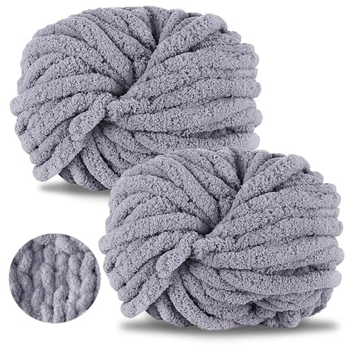 Ecowiaye 2 Stück Dicke Wolle, 500g Chunky Yarn Armstricken Wolle, Dickes Garn zum Häkeln, Flauschig XXL Häkelwolle zum Handstricken für Decke, Schals, Mützen, Haustier Nest (Grau)