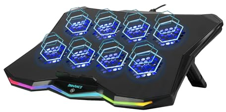 ENHANCE Infiltrate 3 Laptop Cooling Pad with RGB Lights - Gaming Cooler Stand with 8 Ultra-Quiet Fans, 7-Angle Adjustable, Dual USB Hub, Metal Cooling Plate for 13-17.3 Gaming Notebooks