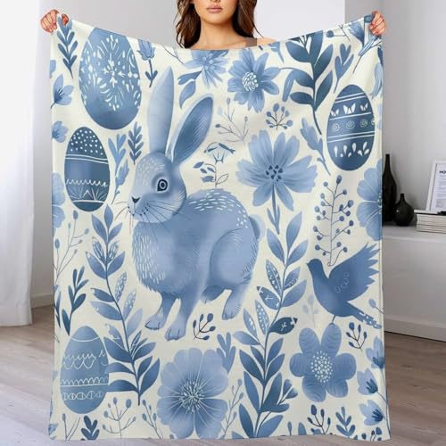 ArogGeld Watercolor Bunny Colorful Floral Warm Flannel Blankets Rabbit Easter Eggs Wildflowers Flannel Fleece Blankets Cosy Soft Warm Sofa Throw 30x40in Birthday Gift to Friend Grandparents