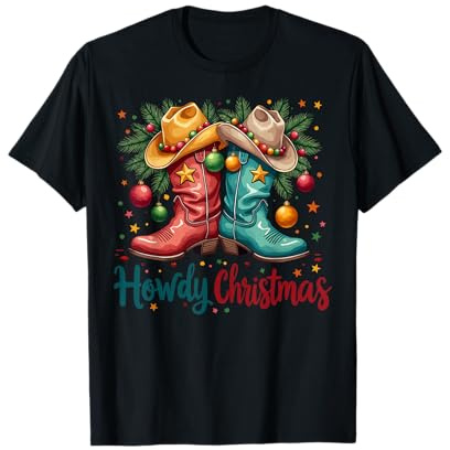 Western Howdy Christmas Family Pajamas Cowgirl Cowboy Boots T-Shirt