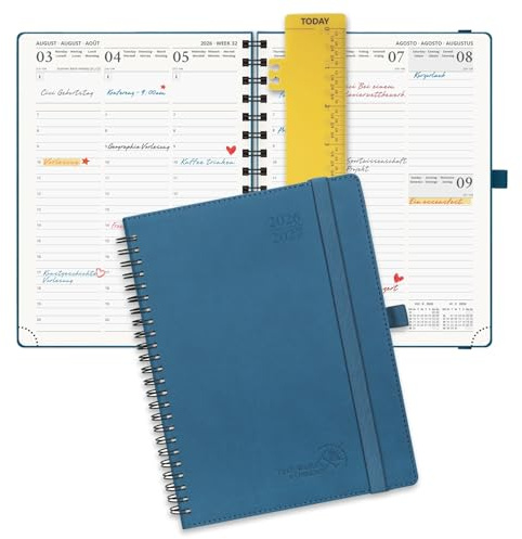 POPRUN Kalender 2026 2027 Wochenplaner (Aug.2026-Dez.2027) Ringbuch mit Softcover, ca. A5 (22 x 16,5 cm), 17-Monate-Terminplaner 1 Woche 2 Seite (Nachtblau)