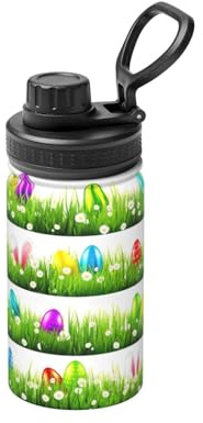Bouteille d'eau isotherme à double paroi en acier inoxydable avec imprimé œuf de Pâques coloré 355 ml pour boissons chaudes et froides