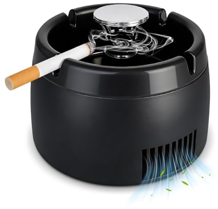 Smokeless Ashtray 2 in 1 Air Purifier Ashtray Smoke Removing Ash Tray Portable Smokeless Ashtrays USB Rechargeable Electric Ashtrays Indoor for Car Home and Office (Black1)