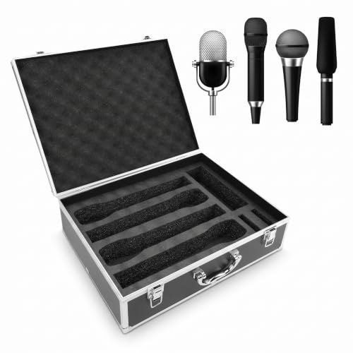 Sxhlseller Schutzhülle für Kabellose Mikrofone, Hartschalen Schutzhülle aus Aluminiumlegierung mit Anpassbarem Schaumstoff für 4 Mikrofone, Sender, Empfänger und Zubehör