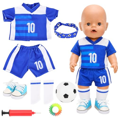 Dockkläder för 35–45 cm babydockor, fotboll babykläder med kort pannband strumpor bollspel skor hårklämmor boll luftpump för 14–18 tum dockor barn födelsedag