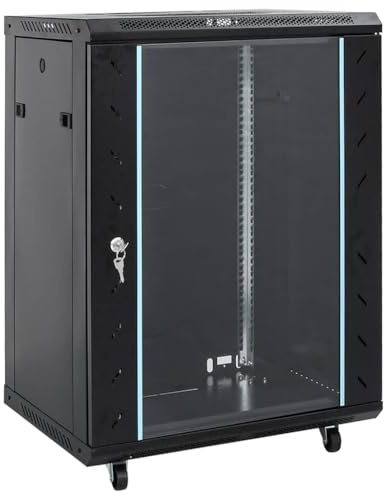 GeenYuu 15HE - Armario de red con patas giratorias (19 pulgadas, IP20, 60 x 45 x 86 cm, acero laminado en frío, puerta frontal de cristal, para servidores domésticos, NAS, backup y servidores