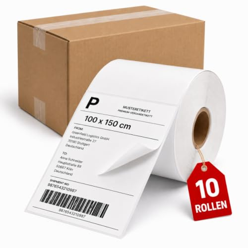 LastWerk Versandetiketten 100 x 150 cm auf Rolle, 10 Rollen je 400 Thermoetiketten, weiß matt, permanent selbstklebend, für Direkt-Thermodrucker, Barcode, Adresse & Lagerkennzeichnung